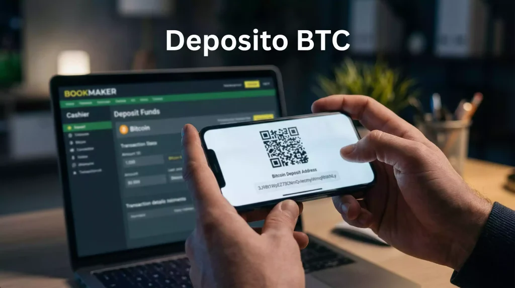 Deposito Bitcoin su sito scommesse: schermata wallet con QR code