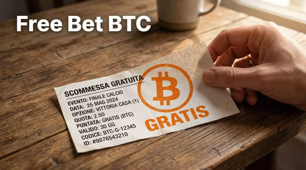 Free bet Bitcoin: biglietto scommessa gratuito con simbolo Bitcoin