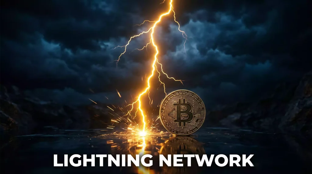Lightning Network per scommesse: fulmine stilizzato con simbolo Bitcoin