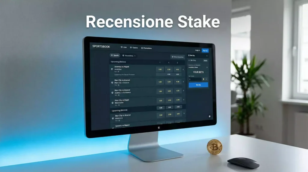 Recensione Stake scommesse: interfaccia piattaforma su monitor desktop
