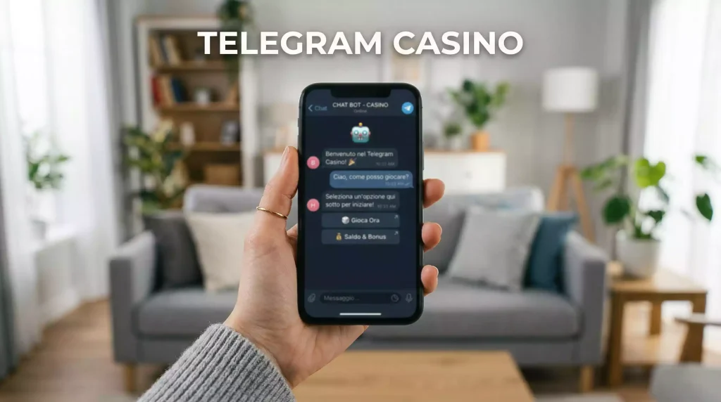 Telegram casino scommesse: smartphone con chat bot Telegram e icona crypto