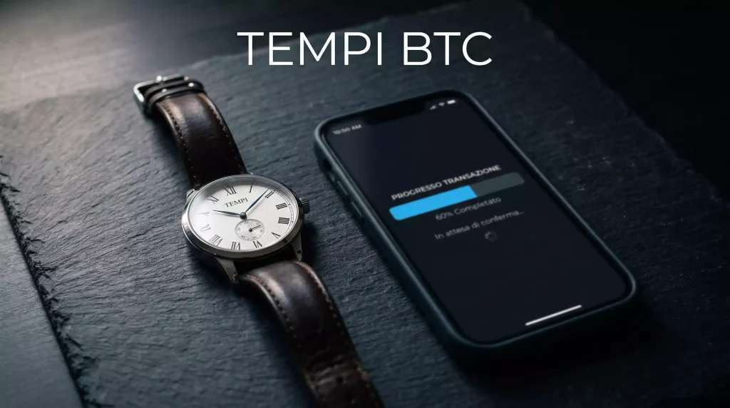 Tempi deposito e prelievo BTC: orologio con barra di avanzamento transazione
