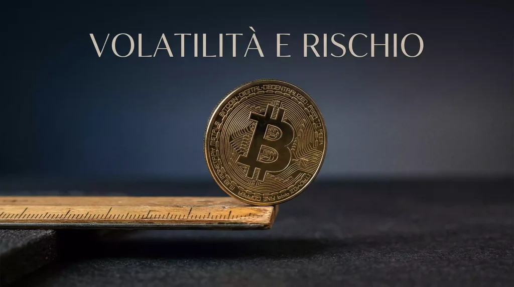 Volatilità Bitcoin e scommesse: grafico con oscillazione prezzo e simbolo rischio